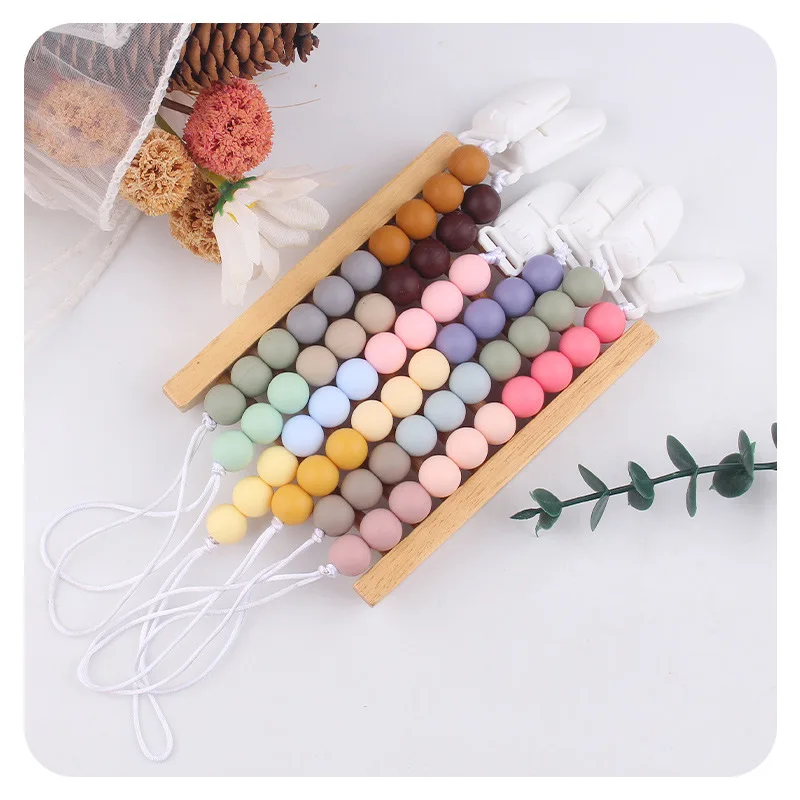 New Customization BPA Free Silicone Chew Beads Pacifier Clips Dummy Chain Holder Anti Drop Dummy Chains Baby