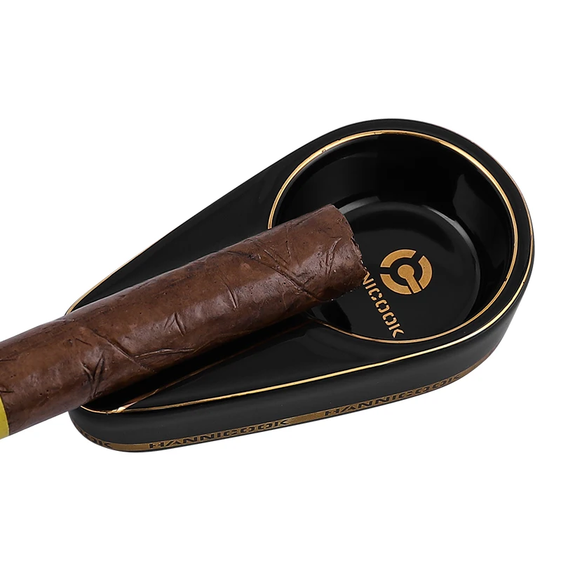 Wholesale Outdoor Oval Black Cigar Ashtray Handmade Gilt Ceramic Ashtray Creative Portable Cigar Ashtray Cigar Accessories