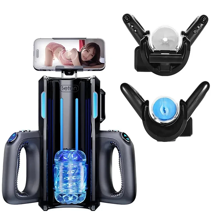 Handheld Pocket Pussy Auto Male Stroker Sex Machine Electronic Thrusting Piston Men Masturbation Cup with Mobile Phone Holder