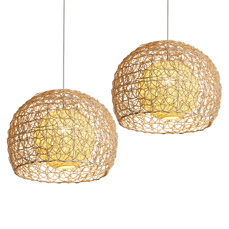 Personalized rattan bedroom living room E27 chandelier rustic simple restaurant hemp ball pendant light for Indoor Decoration