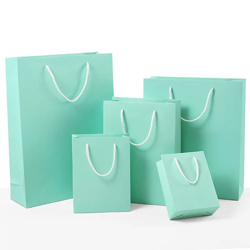 Personalized recycled small paper gift jewelry packing bags green with handles bulk