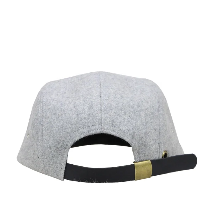 Custom plain melton wool leather strap 5 panel hat cap with logo embroidery