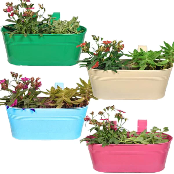 Colorful Garden Railing Flower Pot Balcony Hanging Planter Metal Flower Pot