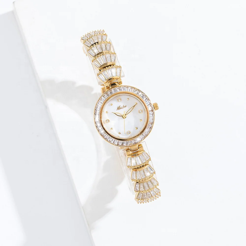 MISSFOX Watch Elegant Vogue Ladies Bling Hip Hop Iced Out Watch Luxury Quartz Gold Diamond Women Watches