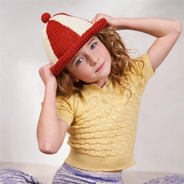 Custom summer short sleeve knitwear crochet knit tops t shirts for girls