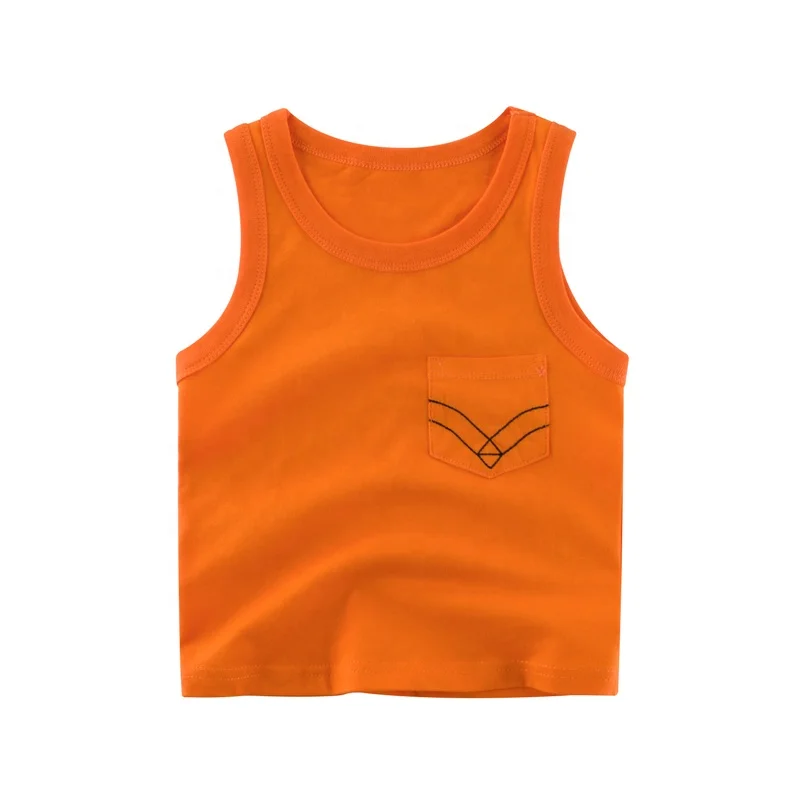 Wholesale Custom Design Children Clothes kid Singlet Summer Vest For Kids Boys Front Pocket Tanks Top Sleeveless T-shirt