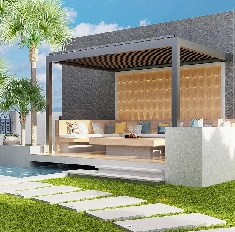 Canopy aluminum metal and outdoor motorized waterproof with adjustable roof screen louvers pergola