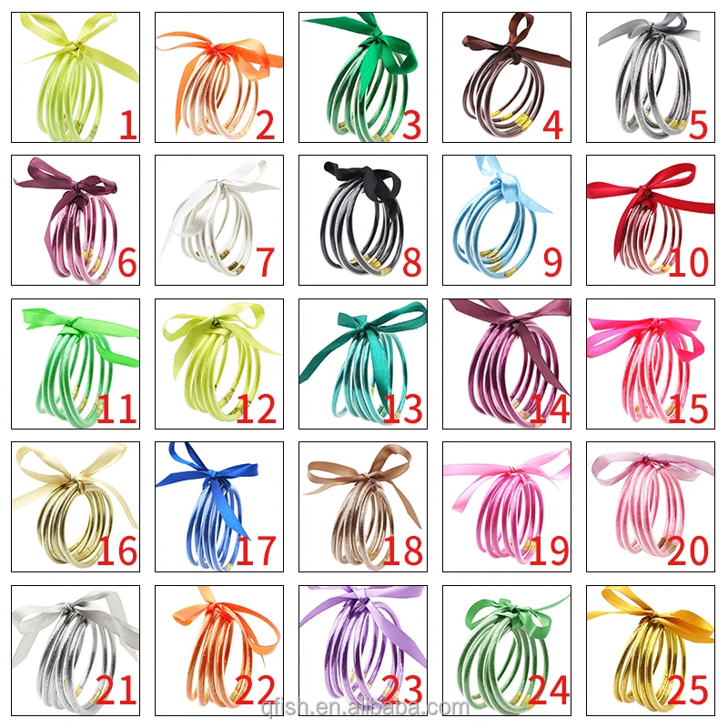 5 Pieces Sets Silicone Plastic Bling Stackable Multilayer Wristband Bangle Glitter Filled Jelly Bangle Bracelets