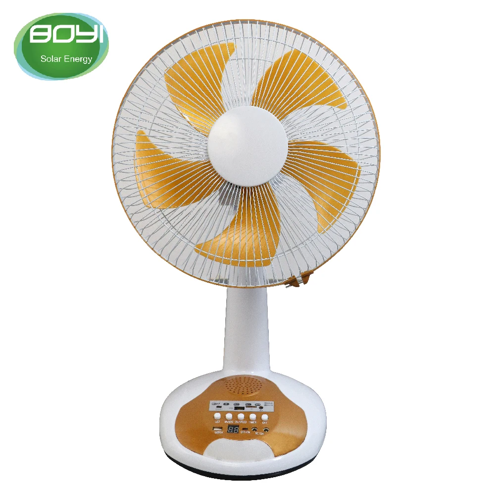 Guangdong rechargeable 12 inch fan 12v dc ac solar fan light with fm radio