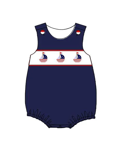 Latest spring summer kids clothes sailing embroidery short two-piece set custom baby girls boys cute sibling matching outfits