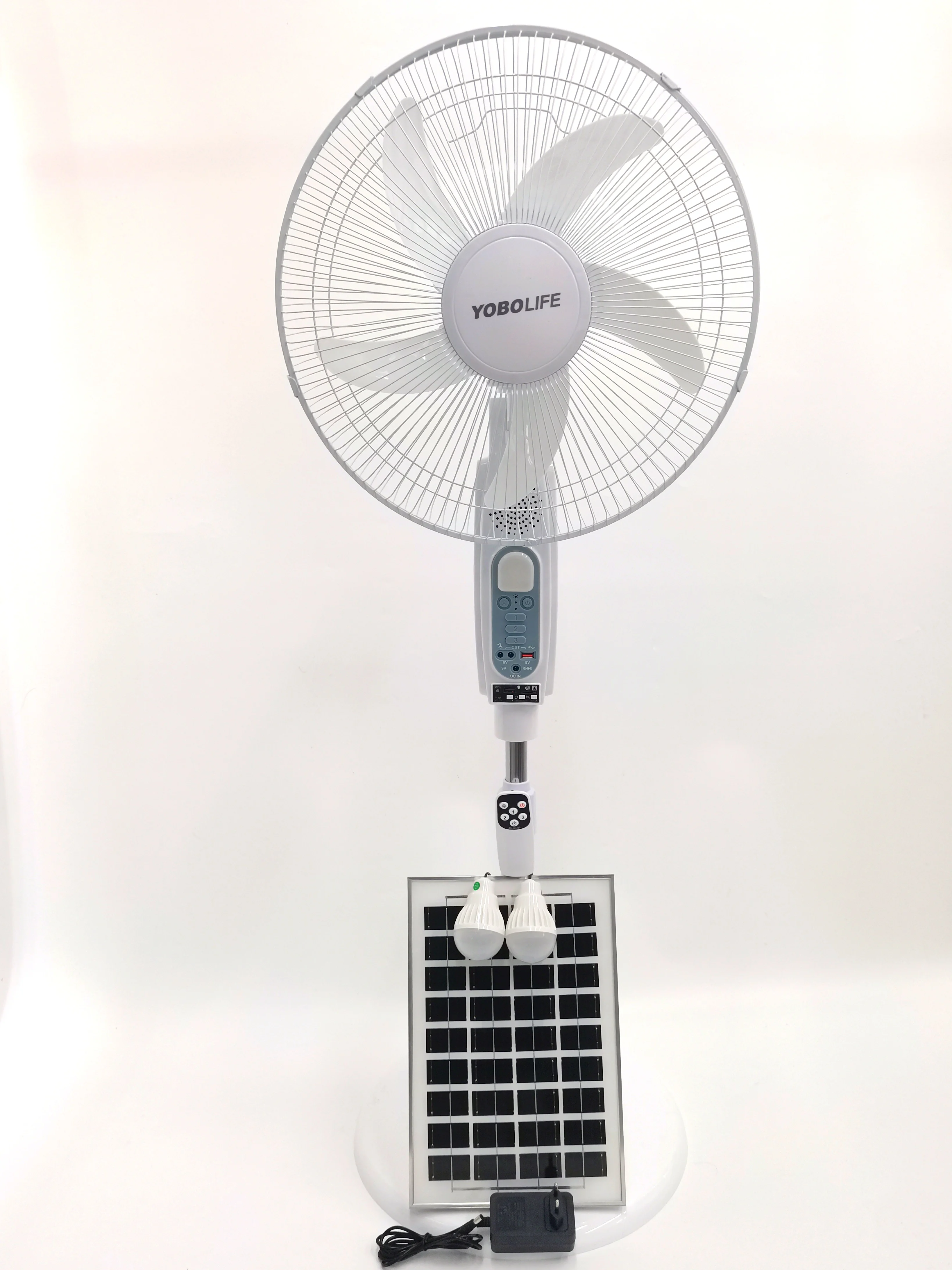 New Product LM-166 Rechargeable Stand Fan 16 Inch AC/DC Operated With LED Light Music FM Radio Player Solar Fan for Home