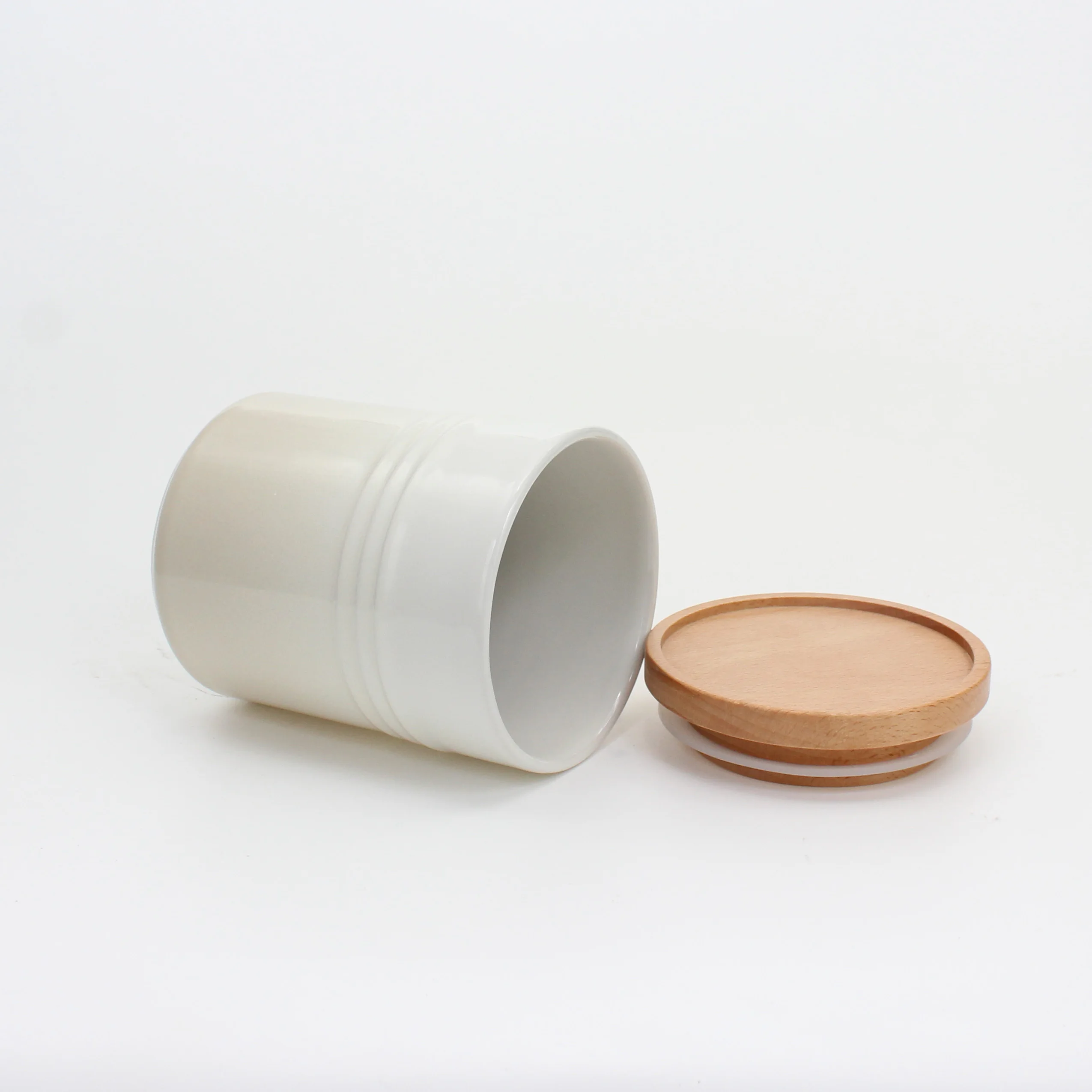 Ceramic Kitchen Storage Canisters with Wood Lid for Food Storage, Serve Coffee, Sugar, Tea, Spices