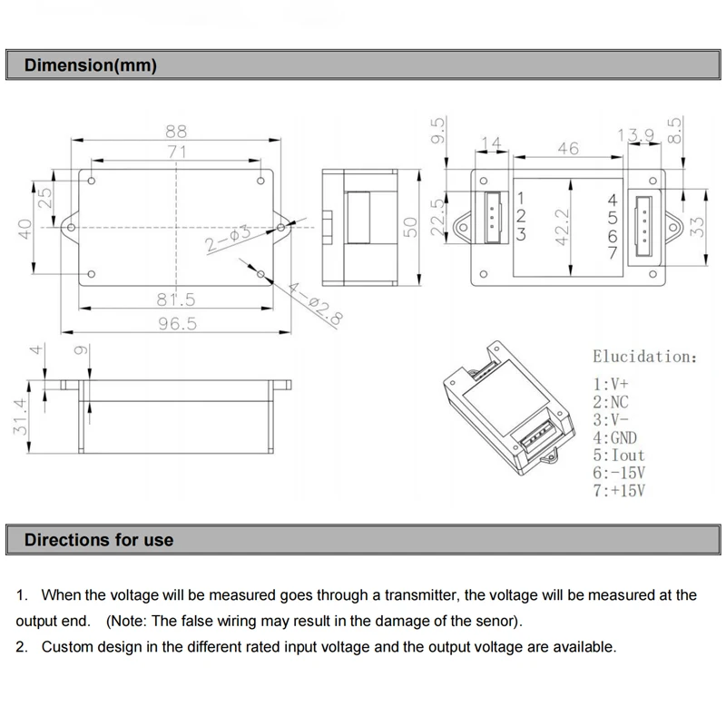 hall effect voltage transducer QNHV2 Input 50V 75V 100V Output 5V 10V 20mA hall ac dc voltage sensor factory