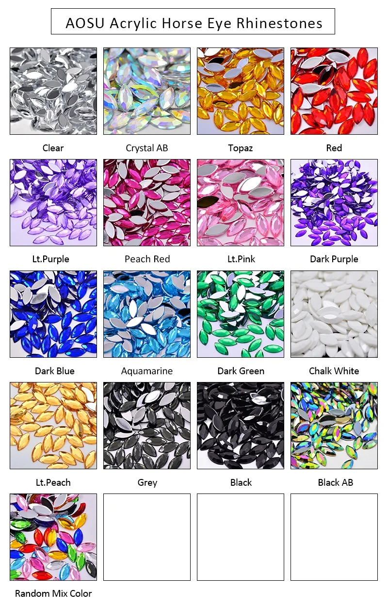 AOSU Wholesale 7*15mm Horse Eye Crystal AB Strass Flatback Gems Acrylic Rhinestones For Clothes DIY Crafts