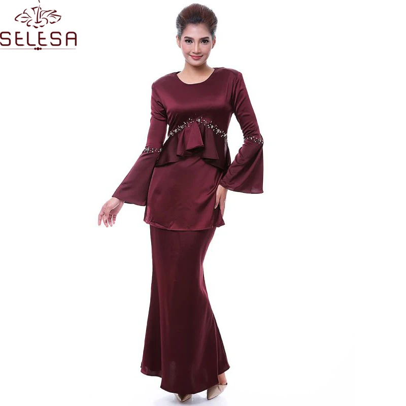 Latest Fashion Baju Kurung In Malaysia Style Sarees Long Sleeve Islamic Clothing New Hot Sale Muslim Dresses