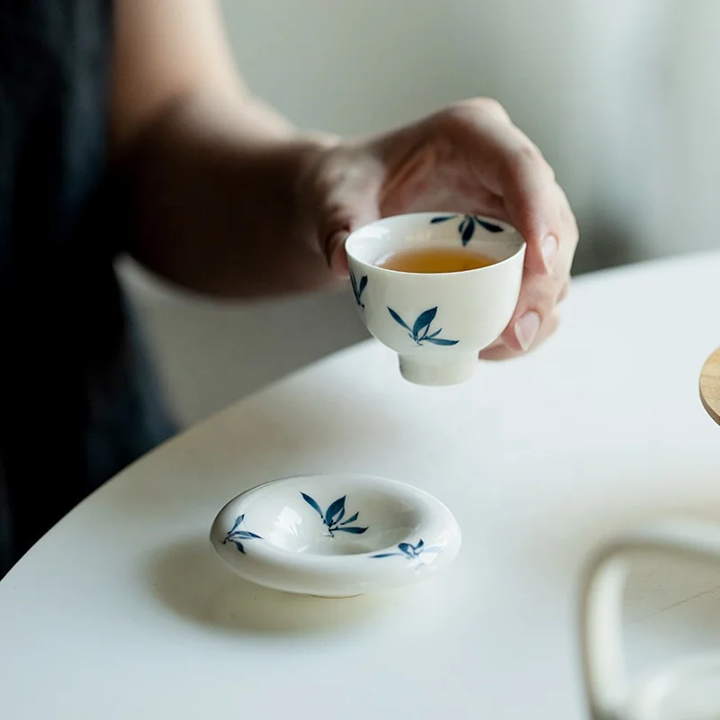 Hand-painted butterfly Orchid Tea Cup with coaster Tea Kung Fu Tea Set Home Cup Set