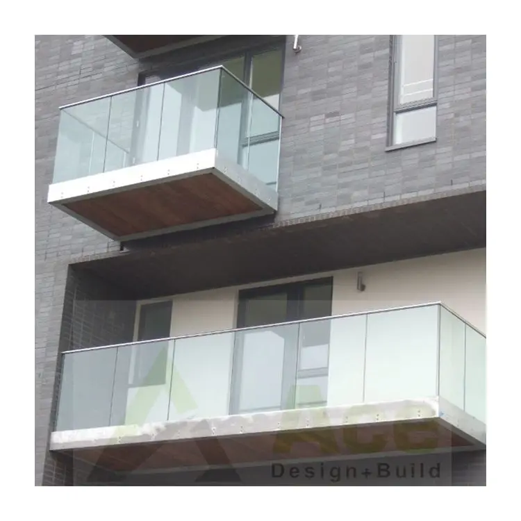 ACE Frameless glass balcony railing aluminum U channel tempered glass balustrade deck fence