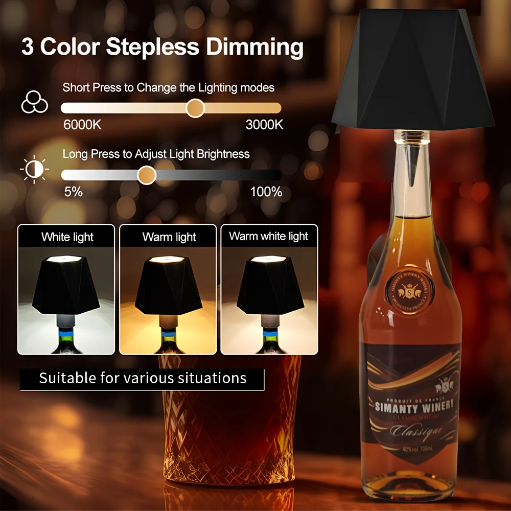 Creative Wine Bottle LED Lights For Bar Restaurant Decoration Cordless home decor Bottle Cap Table Lamp Rechargeable table lamps