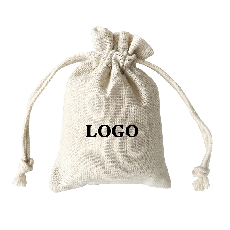 Custom Logo manufacturer Supply 4x6 Inch Natural cotton linen Plant Seed pouhces Drawstring pumice stone bags