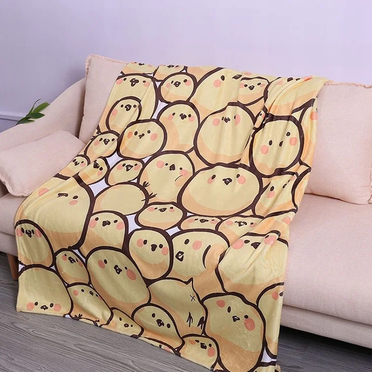 New Style 100% Polyester Cute Egg Print Sherpa Fleece Cartoon Flannel Character Blanket