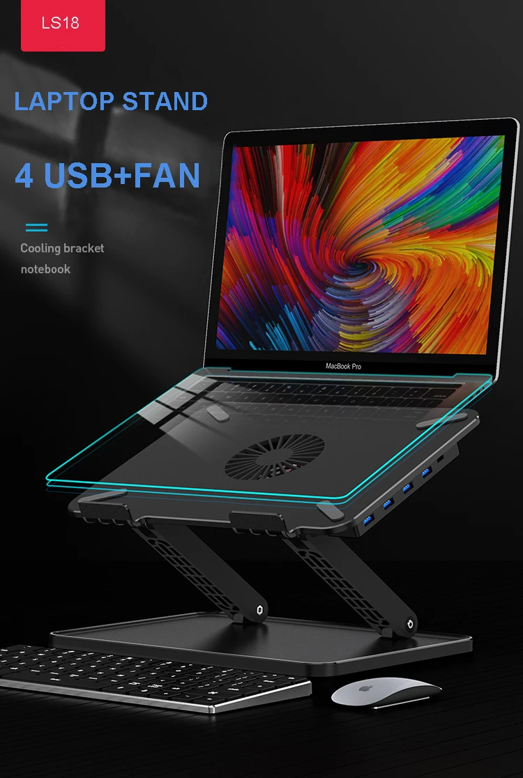Wholesale Adjustable Tablet Laptop Cooling Stand with 4 USB Ports Single Cooling Fan Stand