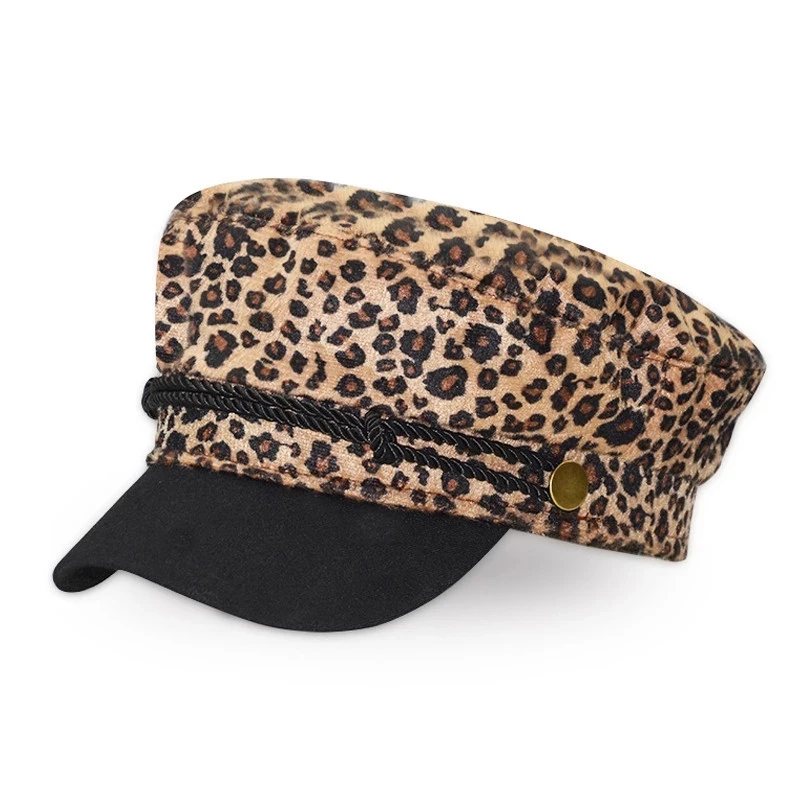 
 Модная свободная восьмиугольная кепка Gorra с леопардовым принтом и изогнутыми полями, темно-синяя кепка, береты, шляпа  