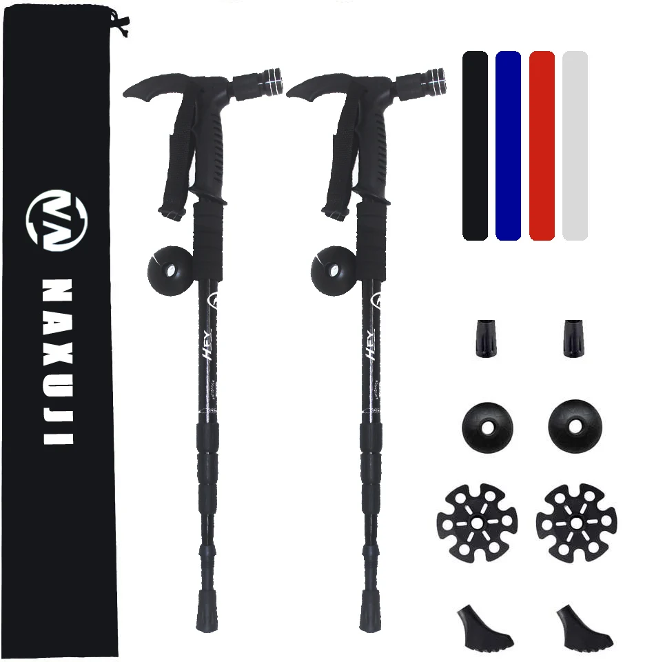 Outdoor Ultralight Mountain Telescopic Walking Sticks with light Ultralight Aluminium Nordic Hiking Trekking Pole with light