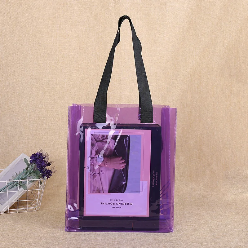 2022 Promotional Custom Large Women Travel Waterproof Beach Tote Bags Clear Candy Color Transparent Neon PVC Handbag With Logo