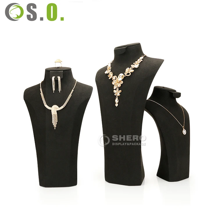 Hot sale necklace holder display stand velvet jewelry stands for long necklace display bust