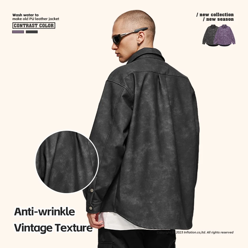 INFLATION Leather jacket men Acid Washed Vintage Autumn plus size Custom jacket