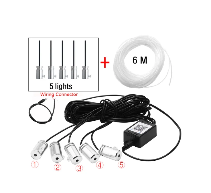 5i-n 1 RGB LED Atmosphere Car Light Interior Ambient Light Fiber Optic Strips Light by App Control DIY Music 6M Fiber Optic Band