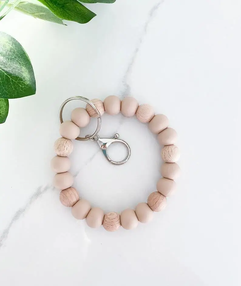 Trendy Cheap Beaded Bracelet Designer For Silicone Bead Wristlet bangle with silver plated Keychain bag accessories