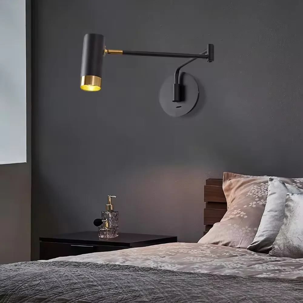 Nordic led retractable wall lamps long arm adjustable reading wall light interior home decoration bedside bedroom wall lamp