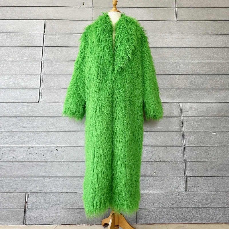 W-S1221A  Faux Fur Long Coat Cardigan Thermal Loose Slim Fit Plush Coats Female Jacket Autumn Winter Furry Outerwear