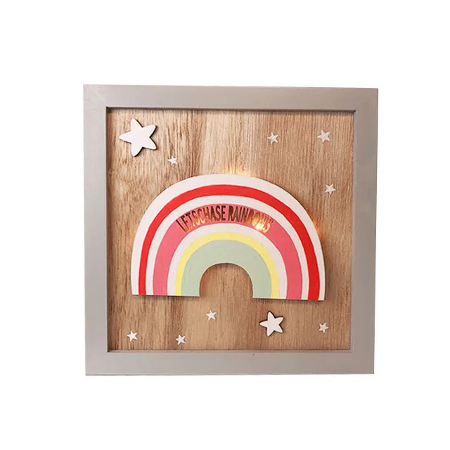 Деревянная детская прикроватная лампа на батарейках, подарок для детей, Радужный ночник