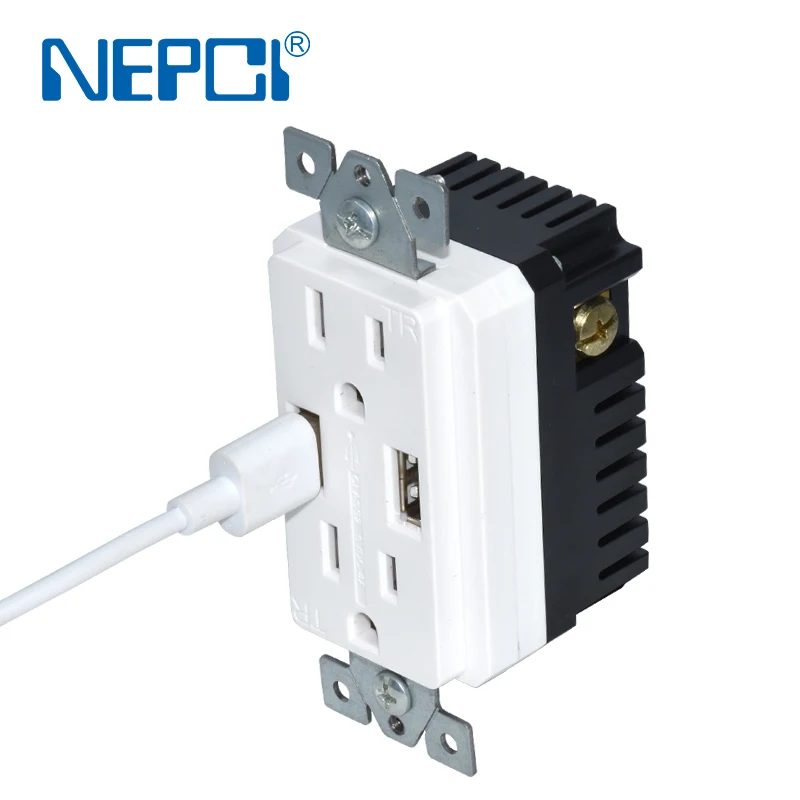NEPCI 115X70MM American USB Wall receptacle XJY-USB-30-A/A-5V/4A US decora type wall mounted USB socket outlet FCC TEL