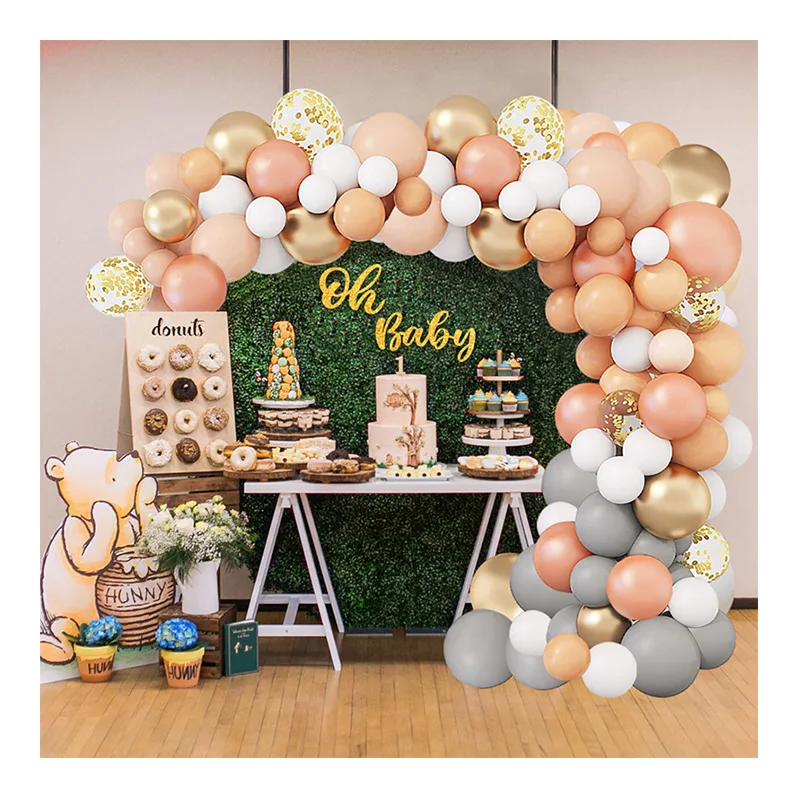 Kiaye 129PCS Gray Confetti Balloon Arch  Orange Ballon Garland Kit Baby Shower Garland Set  Birthday Party Decoration Supplies