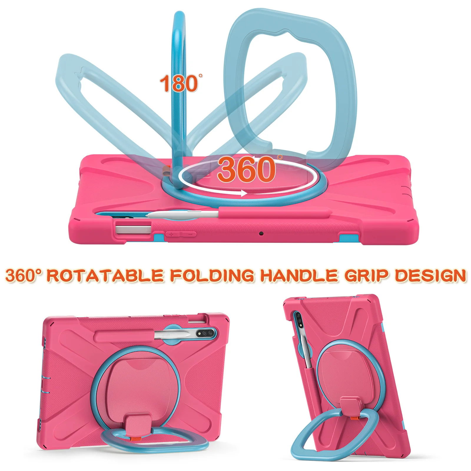 Shemax for Samsung Galaxy Tab S7 Plus Tablet,Pencil Holder Rotating Hand Strap Stand Heavy Duty Shockproof Case SM-T970/SM-T976B