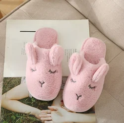 Non-slip slippers for men and women cute ears plush rabbit slippers indoor soft bottom cloth home slippers