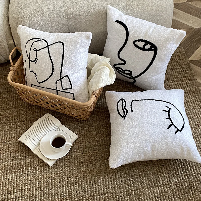 Throw Pillow Covers Luxury Super Soft Sherpa Throw Pillowcase, Embroidered Home Decorative Pillowcases for Sofa/