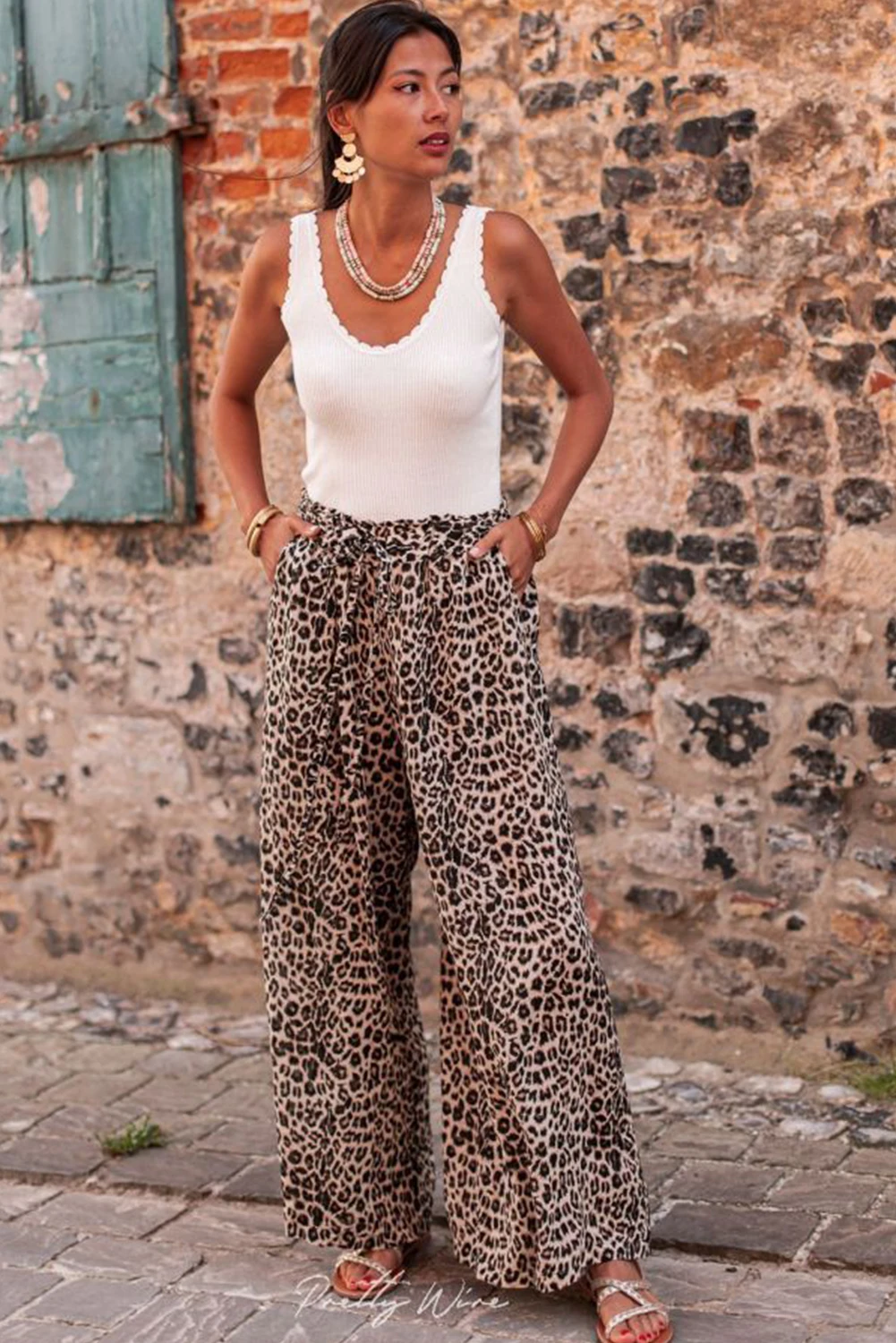 Dear-Lover Western Trousers Desert Palm Boho Leopard Wide Leg Pants Women
