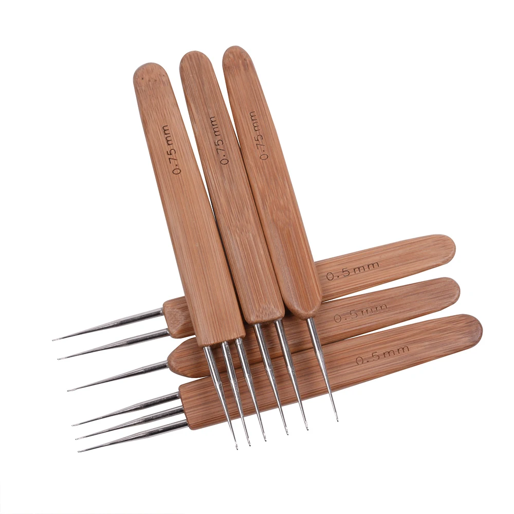 Professional Dreadlock Crochet Bamboo Handle Hook 0.5Mm 0.75Mm 1-3-Hooks Needle For Dreads Lock Needle