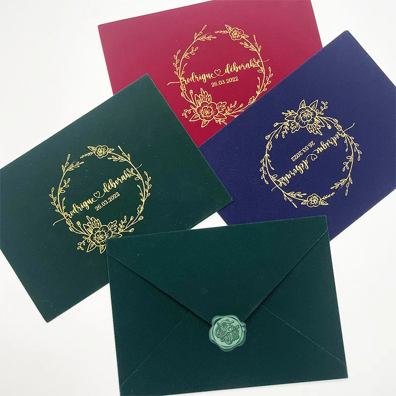 High Grade Luxurious Receipt Green Invitation Velvet Envelope for Wedding Card