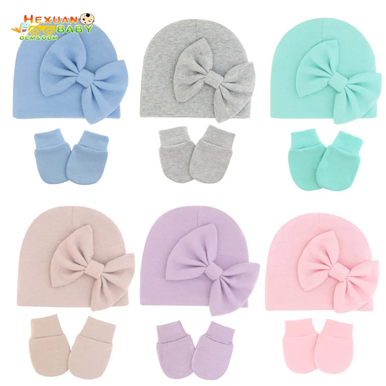 Custom Beanie Newborn Baby Turban Hats Winter Knot for Boys Girls Cotton Hat and Mitten