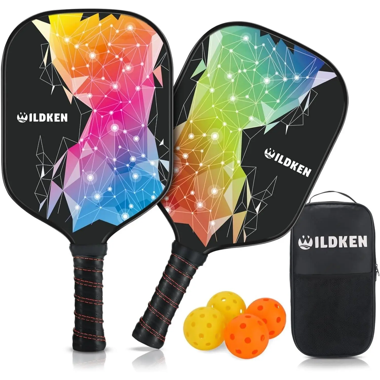 USAPA Custom 13mm Carbon Fiber Pickleball Racquet Set High Strength New Pattern Design Includes 2 Paddles 4 Balls