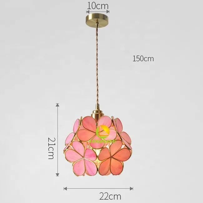 Pink Blue Japanese Luxury Brass Copper Glass Round Ball Blooming Flower Petals Ceiling Pendant Lamp Brass Chandelier Light