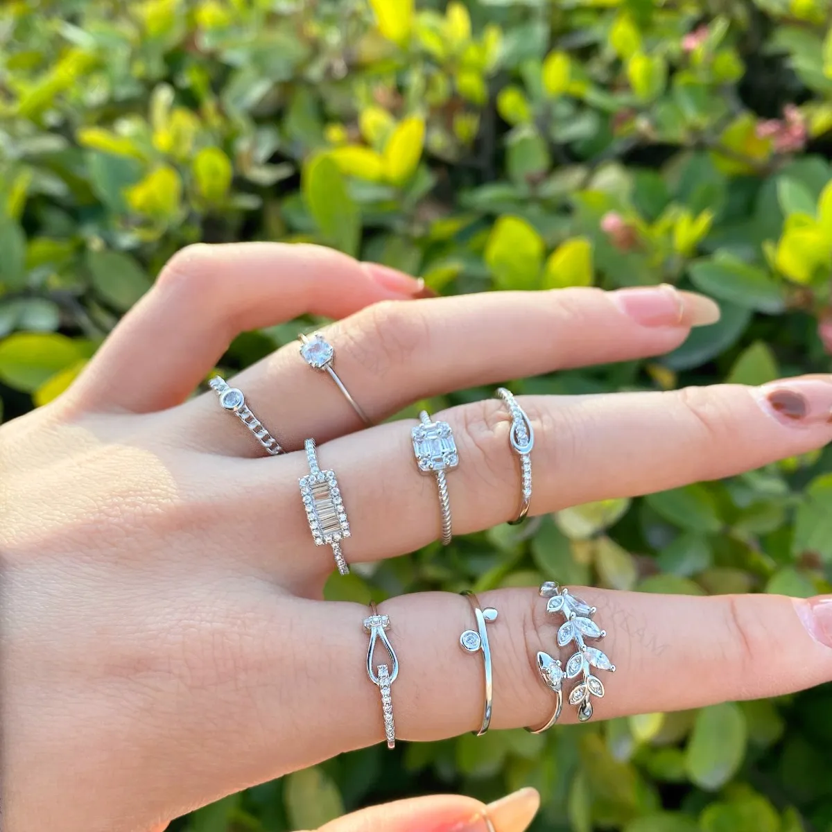 Dylam Real 925 Sterling Silver Jewelry Cute Stacking Adjustable 18k Gold Plated Rainbow Promise Zircon Cz Rings For Women Girls