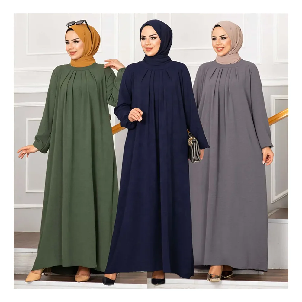 Wholesale Turkey Dubai Plain Custom Casual Modest Abaya Muslim Women Dress Kaftan Dubai Long Sleeve Jazz Crepe Abaya Dresses