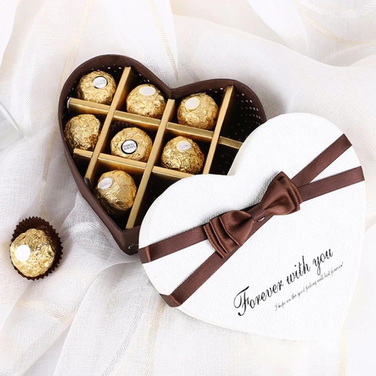 new design heart box chocolate red stain paper  food  grade chocolate box with trays