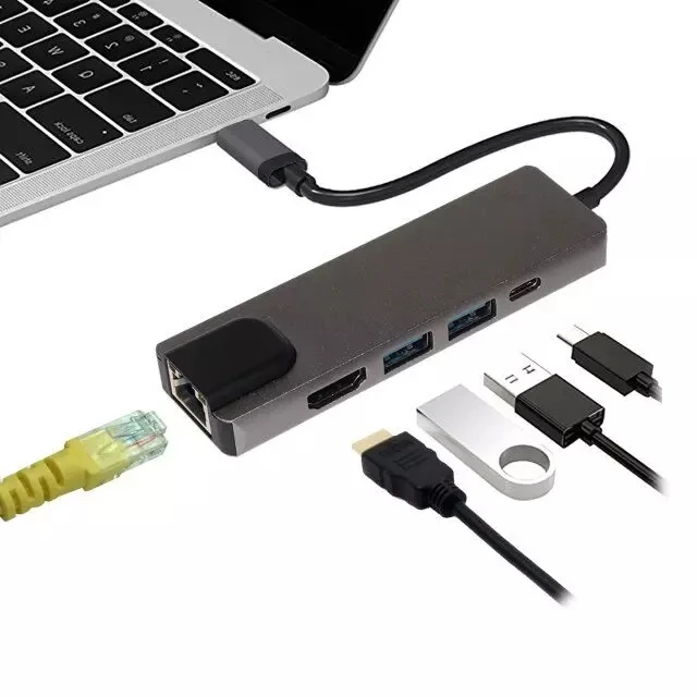 TC105H 5 in 1 Type C Converter  USB3.0 HD-MI Ethernet Rj45 and type C dock station